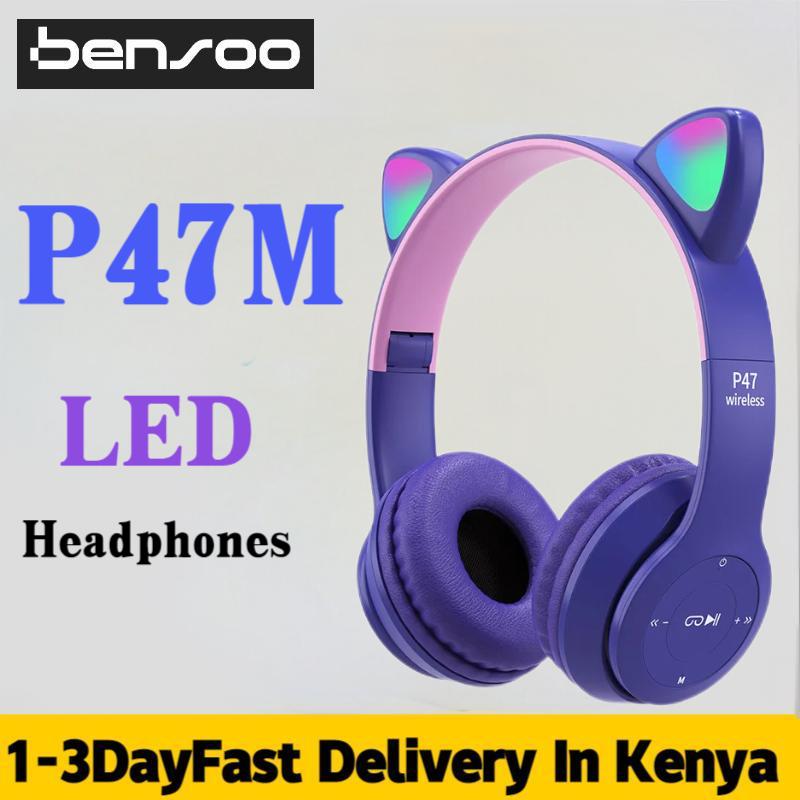 New Arrivals Bensoo P47M Cat ears LED Light TWS Bluetooth Earpods Earphone Headphones Sport Eraphones Wired Eraphones Erapods pro Earbuds Ear Headset pods Bluetooth Earphones For All Mobile phone