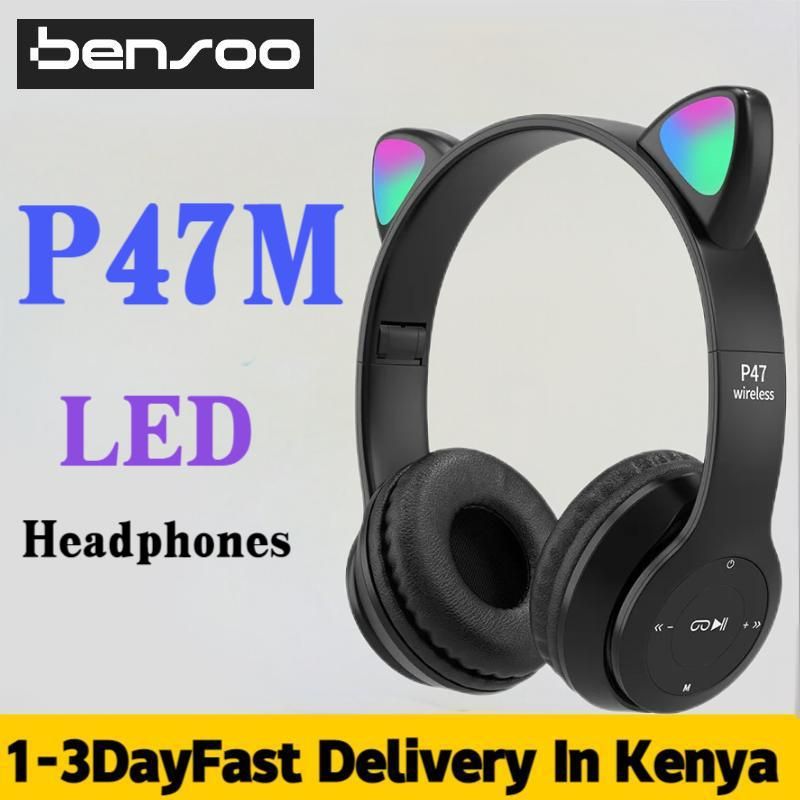 New Arrivals Bensoo P47M Cat ears LED Light TWS Bluetooth Earpods Earphone Headphones Sport Eraphones Wired Eraphones Erapods pro Earbuds Ear Headset pods Bluetooth Earphones For All Mobile phone