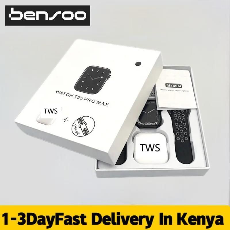 New Arrivals Bensoo T55 Pro Max 2 in 1 Smart Watch Set + Bluetooth Headset SmartWatches Sport Eraphones Earpods Ear for Android Mobile Phone Earbuds pods Bluetooth Earpods Smart Watches Mobile Phones