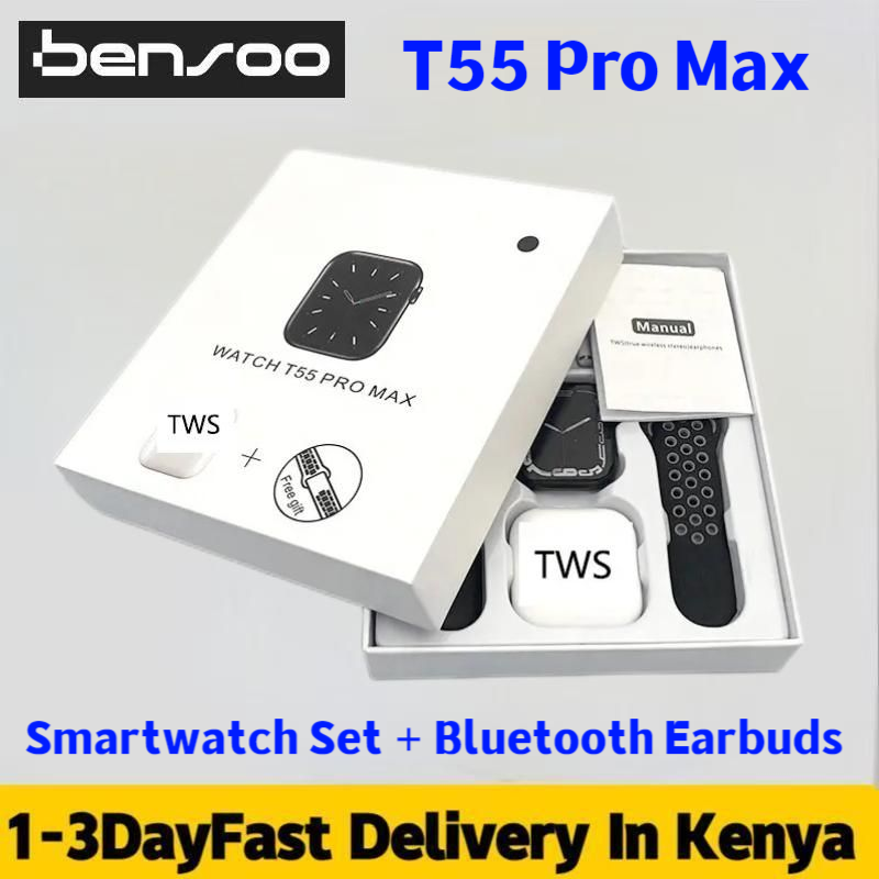 New Arrivals Bensoo T55 Pro Max 2 in 1 Smart Watch Set + Bluetooth Headset SmartWatches Sport Eraphones Earpods Ear for Android Mobile Phone Earbuds pods Bluetooth Earpods Smart Watches Mobile Phones