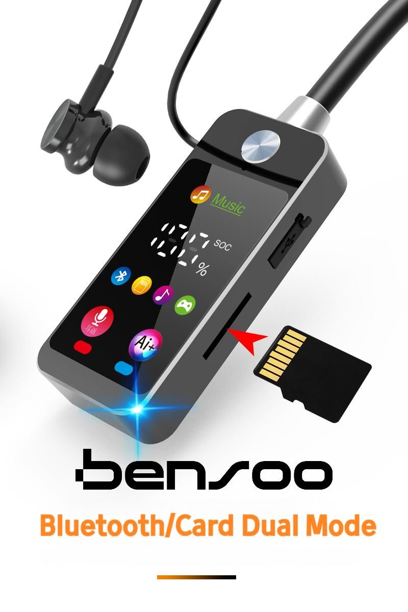 New Arrival Bensoo S11 Neckband Bluetooth Earphones with Screen - Latest Bluetooth 5.4 TF Card Dual Mode Sports Headset - Noise Cancelling Mic K-Song Ear Feedback for All Smartphones in Kenya