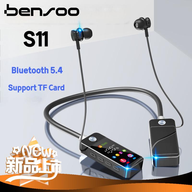 New Arrival Bensoo S11 Neckband Bluetooth Earphones with Screen - Latest Bluetooth 5.4 TF Card Dual Mode Sports Headset - Noise Cancelling Mic K-Song Ear Feedback for All Smartphones in Kenya