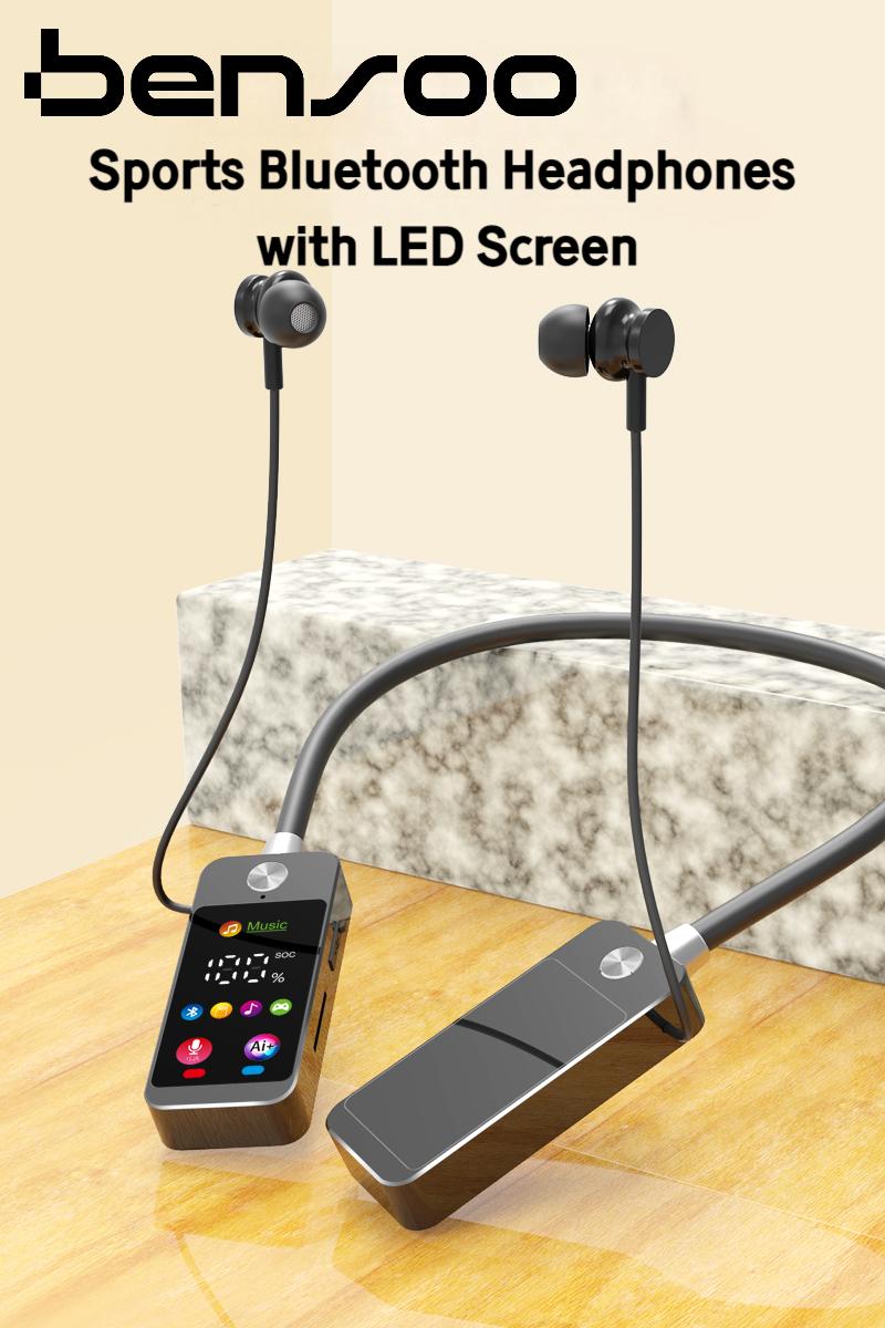 New Arrival Bensoo S11 Neckband Bluetooth Earphones with Screen - Latest Bluetooth 5.4 TF Card Dual Mode Sports Headset - Noise Cancelling Mic K-Song Ear Feedback for All Smartphones in Kenya
