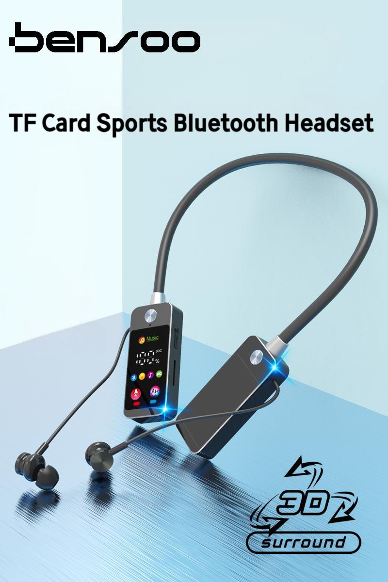 New Arrival Bensoo S11 Neckband Bluetooth Earphones with Screen - Latest Bluetooth 5.4 TF Card Dual Mode Sports Headset - Noise Cancelling Mic K-Song Ear Feedback for All Smartphones in Kenya