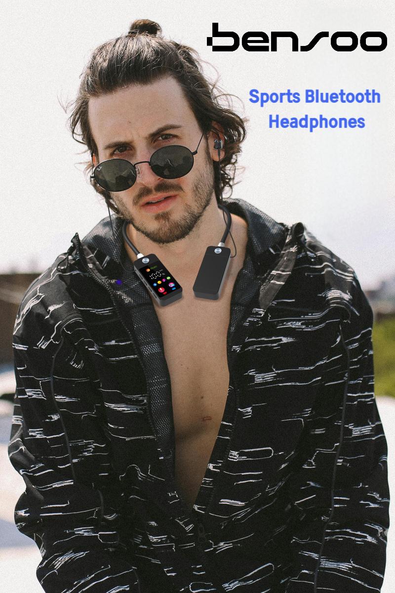 New Arrival Bensoo S11 Neckband Bluetooth Earphones with Screen - Latest Bluetooth 5.4 TF Card Dual Mode Sports Headset - Noise Cancelling Mic K-Song Ear Feedback for All Smartphones in Kenya