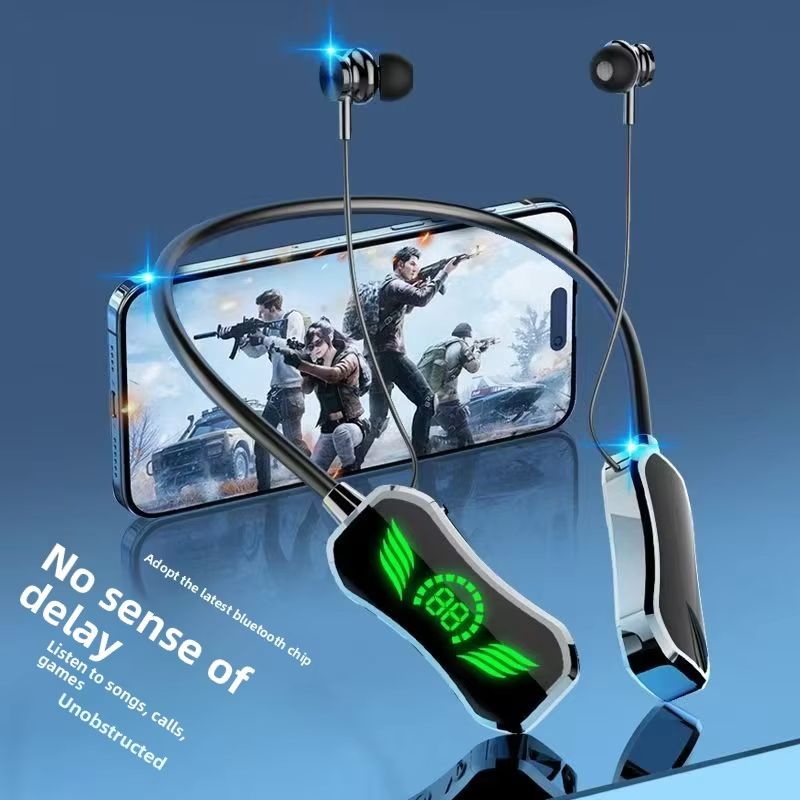 New Arrival Bensoo S1 Neckband Bluetooth Earphones with Screen - Latest Bluetooth 5.4 TF Card Dual Mode Sports Headset - Noise Cancelling Mic K-Song Ear Feedback for All Smartphones in Kenya
