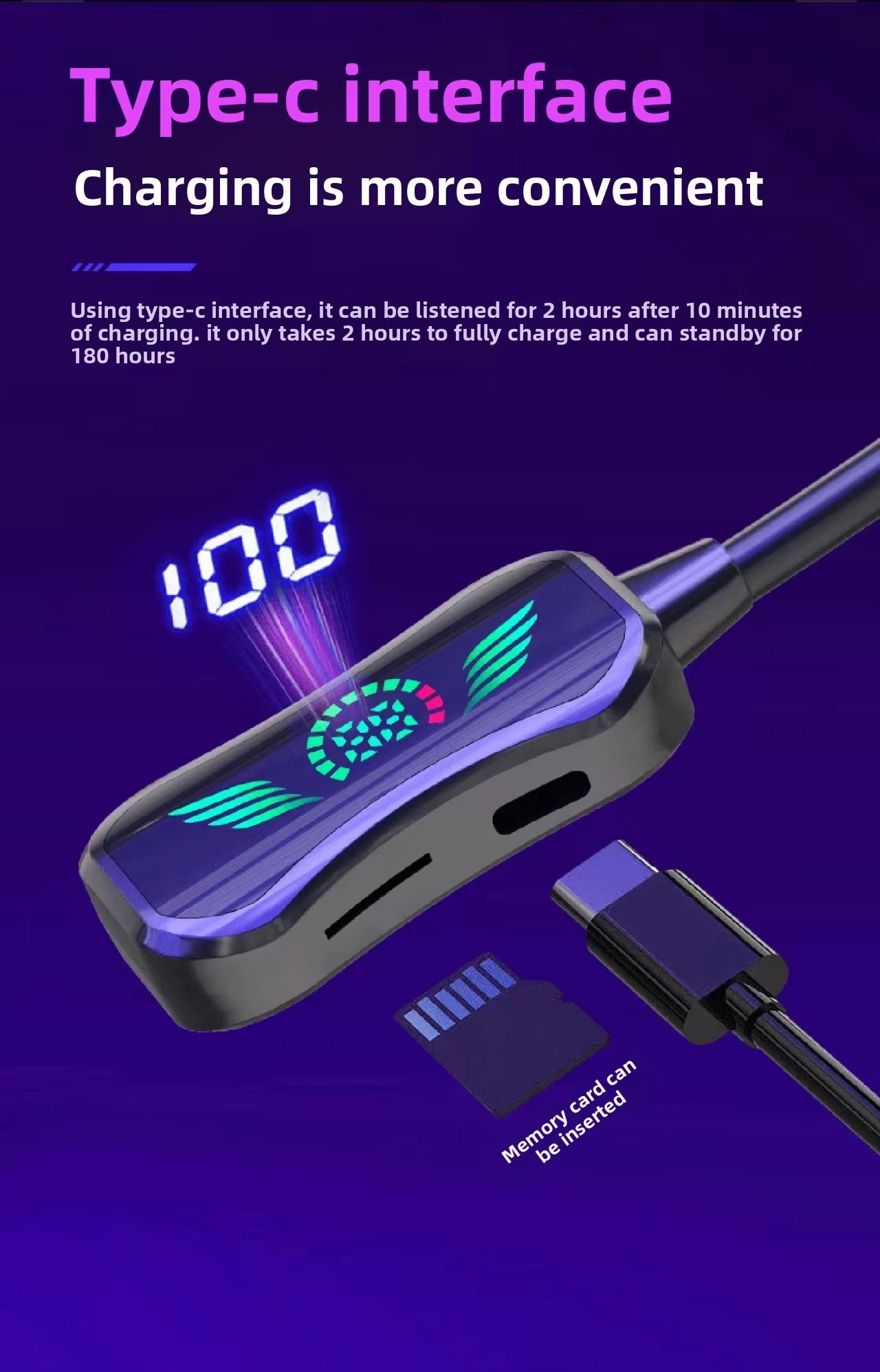 New Arrival Bensoo S1 Neckband Bluetooth Earphones with Screen - Latest Bluetooth 5.4 TF Card Dual Mode Sports Headset - Noise Cancelling Mic K-Song Ear Feedback for All Smartphones in Kenya