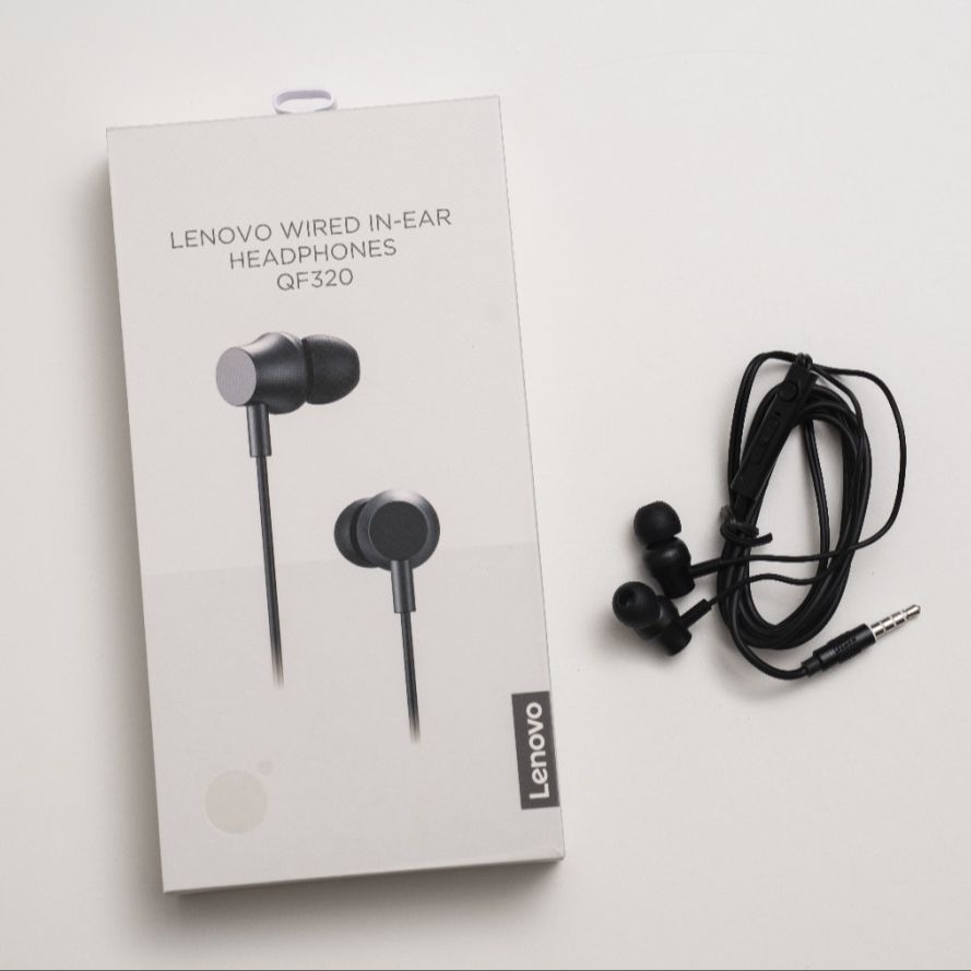 Lenovo QF320 Wired Headphones Earphones High-Fidelity Sound Ergonomic In-Ear Design Earplugs Wired Headphones Earpho Noise-Isolating 3.5mm Earphones Jack Comfortable Earbuds Durable for All Devices