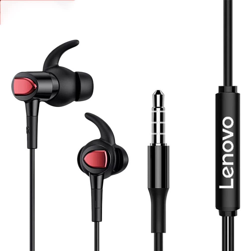 Lenovo QF300 Wired Headphones Earphones Clear Earphones Sound Deep Bass Ergonomic In-Ear Fit Noise Isolation 3.5mm Earplugs Jack Durable Earbuds Comfortable for All Devices