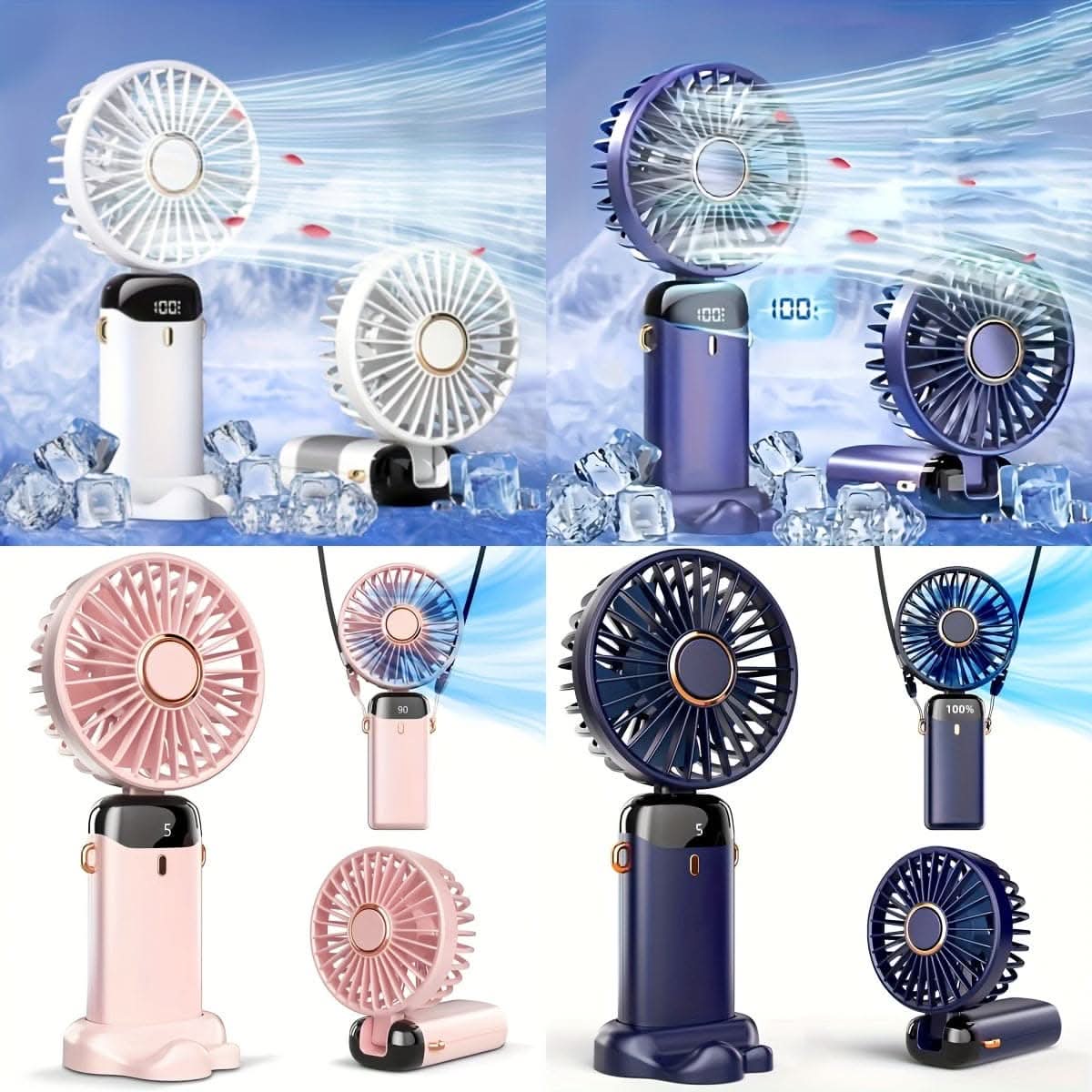 Bensoo N15 Desktop Foldable Real time LED display Small Fan Portable USB Rechargeable Mini Cooling Fan Adjustable Height Quiet Table Fan for Home Office Travel