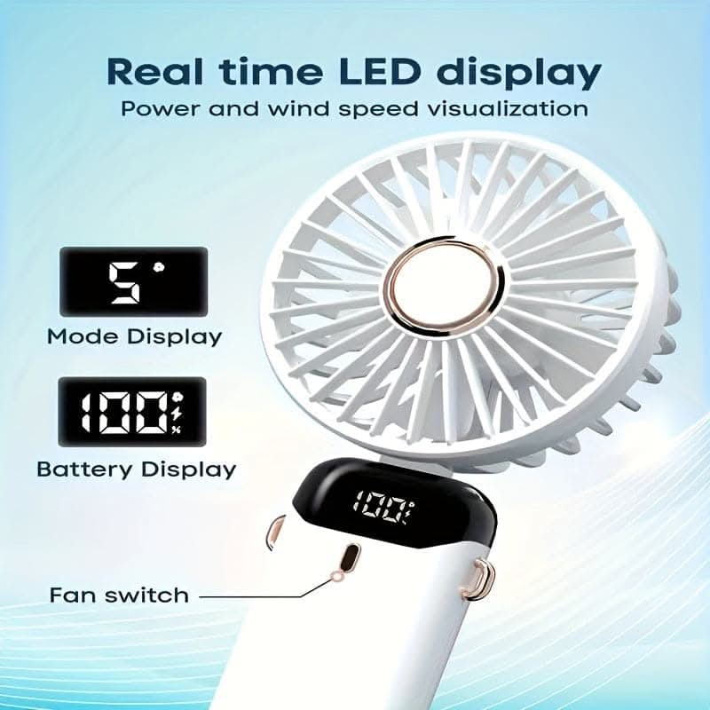 Bensoo N15 Desktop Foldable Real time LED display Small Fan Portable USB Rechargeable Mini Cooling Fan Adjustable Height Quiet Table Fan for Home Office Travel