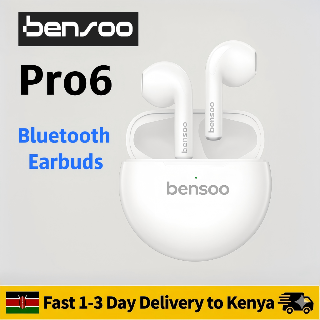 New Arrivals Bensoo Pro6 TWS Bluetooth Earpods Earphone Headphones Sport Eraphones Wired Eraphones Erapods Sport Earbuds pro Headset pods Bluetooth Earphones For All Smartphone Mobile phones Table Ear