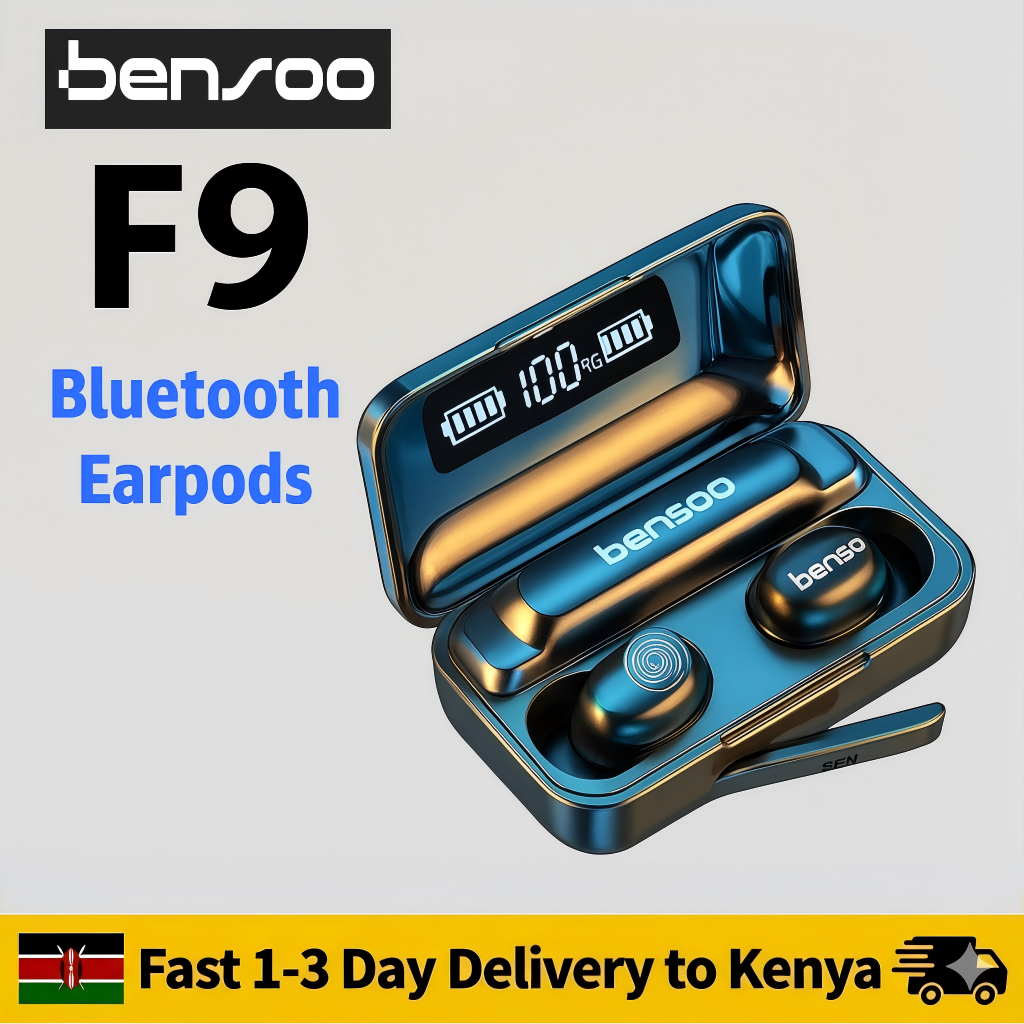 New Arrivals Bensoo F9 TWS Bluetooth Earpods Earphone Headphones Sport Eraphones Wired Eraphones Erapods Sport Earbuds Ear Headset pods Bluetooth Earphones For All Smartphones Mobile phone Table pro