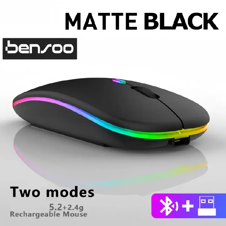 New Arrivals Bensoo Wowssyo Dual Mode 5.1+2.4G Wireless Gaming Mouse Wowssyo Dual Mode 5.1+2.4g Wireless Gaming Mice USB Rechargeable Mice, Silent Backlight, Ergonomic, for Laptop