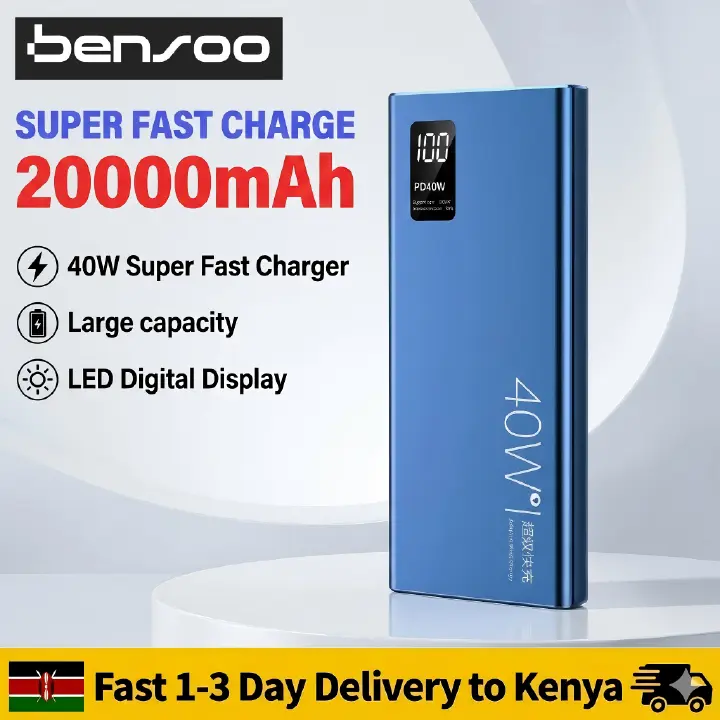 Bensoo 20000mAh High Capacity Power Bank - 40W Super Fast Charging Portable Charger with Dual USB Output & PD 18W Input (Type-C/Micro USB) Powerbank  for iPhone Samsung Huawei Tecno Tablet Smartphone
