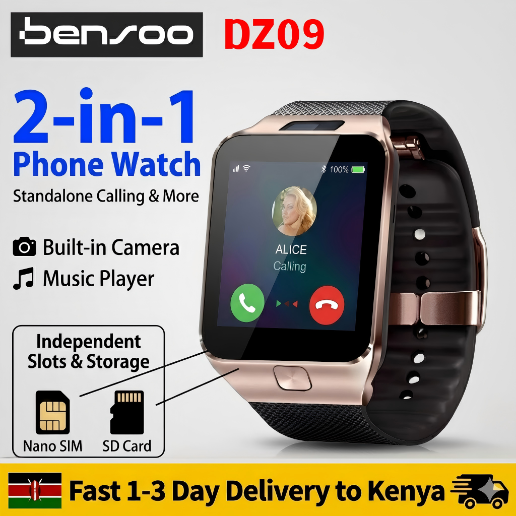 New Arrival Bensoo DZ09 Smart Watch SIM Calling Phone with Camera - IP67 Waterproof Sport Smartwatches Pedometer Sleep Monitor Bluetooth Wristwatch for Android & iOS - Black / Gold