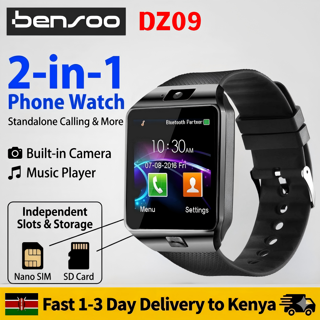 New Arrival Bensoo DZ09 Smart Watch SIM Calling Phone with Camera - IP67 Waterproof Sport Smartwatches Pedometer Sleep Monitor Bluetooth Wristwatch for Android & iOS - Black / Gold