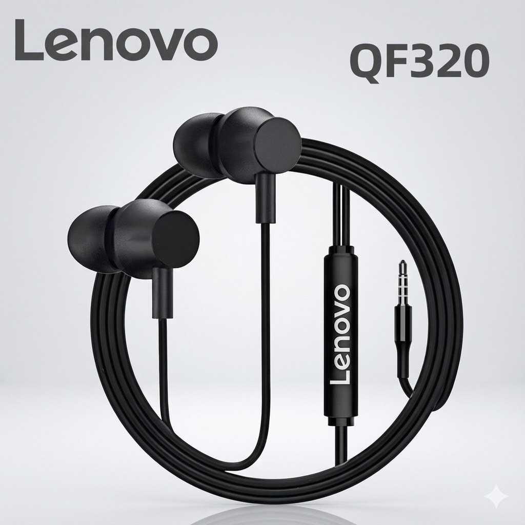 New Arrivals Lenovo QF320 Wired Earphones Headphones Clear Earpods Sound Deep Bass Ergonomic In-Ear Fit Noise Isolation 3.5mm Earplugs Jack Durable Earbuds Comfortable Headset For All Mobile Phones