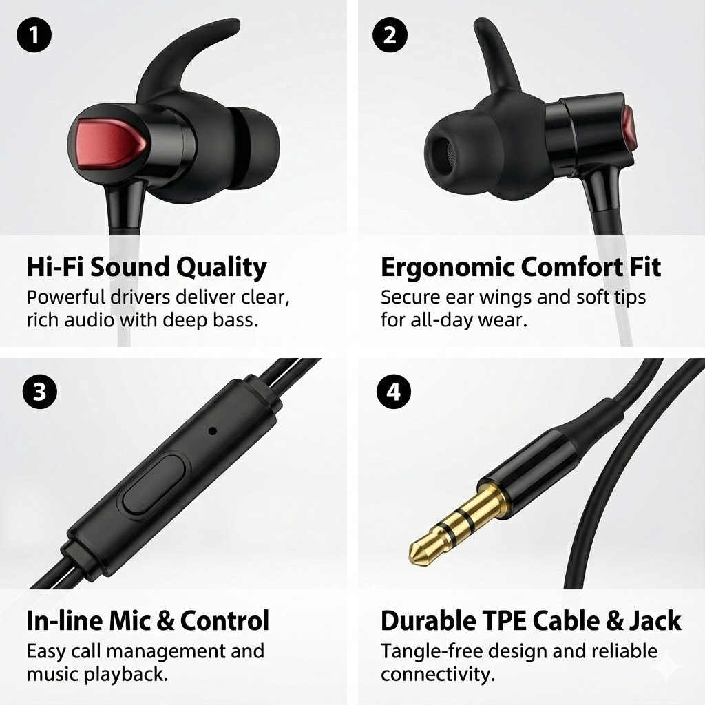 New Arrivals Lenovo QF300 Wired Earphones Headphones Clear Earpods Sound Deep Bass Ergonomic In-Ear Fit Noise Isolation 3.5mm Earplugs Jack Durable Earbuds Comfortable Headset For All Mobile Phones