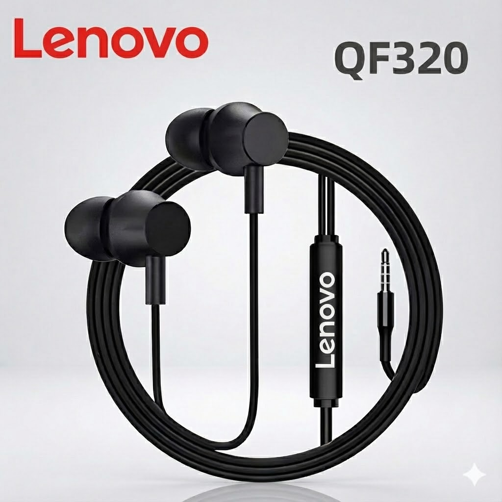 New Arrivals Lenovo QF320 Wired Earphones Headphones Clear Earpods Sound Deep Bass Ergonomic In-Ear Fit Noise Isolation 3.5mm Earplugs Jack Durable Earbuds Comfortable Headset For All Mobile Phones