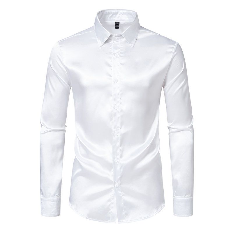 Mens Satin Silk Dress Shirt Long Sleeve Slim Business Formal Casual Tops Classic Fashion Shiny Party Nightclubs Wear  Shirts