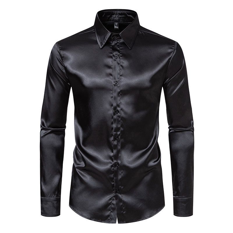 Mens Satin Silk Dress Shirt Long Sleeve Slim Business Formal Casual Tops Classic Fashion Shiny Party Nightclubs Wear  Shirts