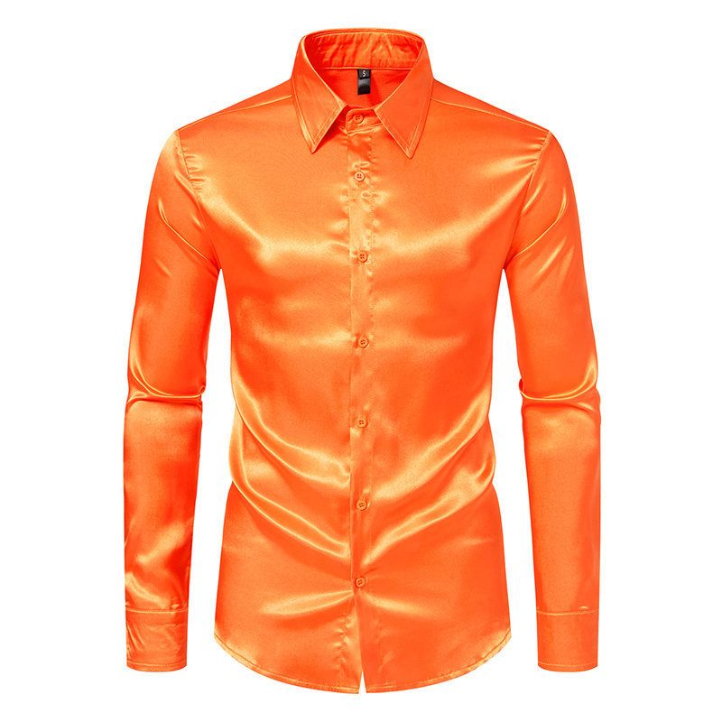 Mens Satin Silk Dress Shirt Long Sleeve Slim Business Formal Casual Tops Classic Fashion Shiny Party Nightclubs Wear  Shirts