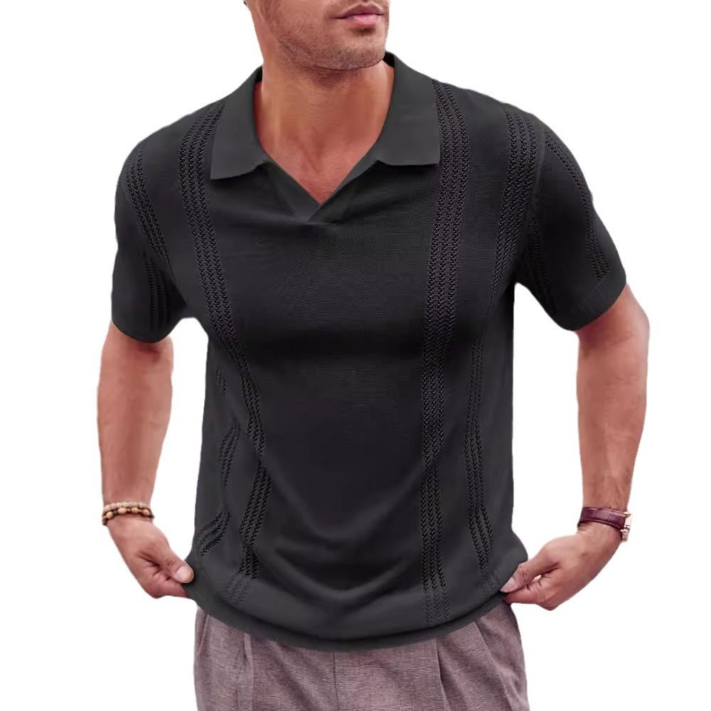 Men's Fashionable Knitted Polo Shirt with O-Neck Short Sleeves Breathable and Sustainable Letter and  Patterns T-Shirts