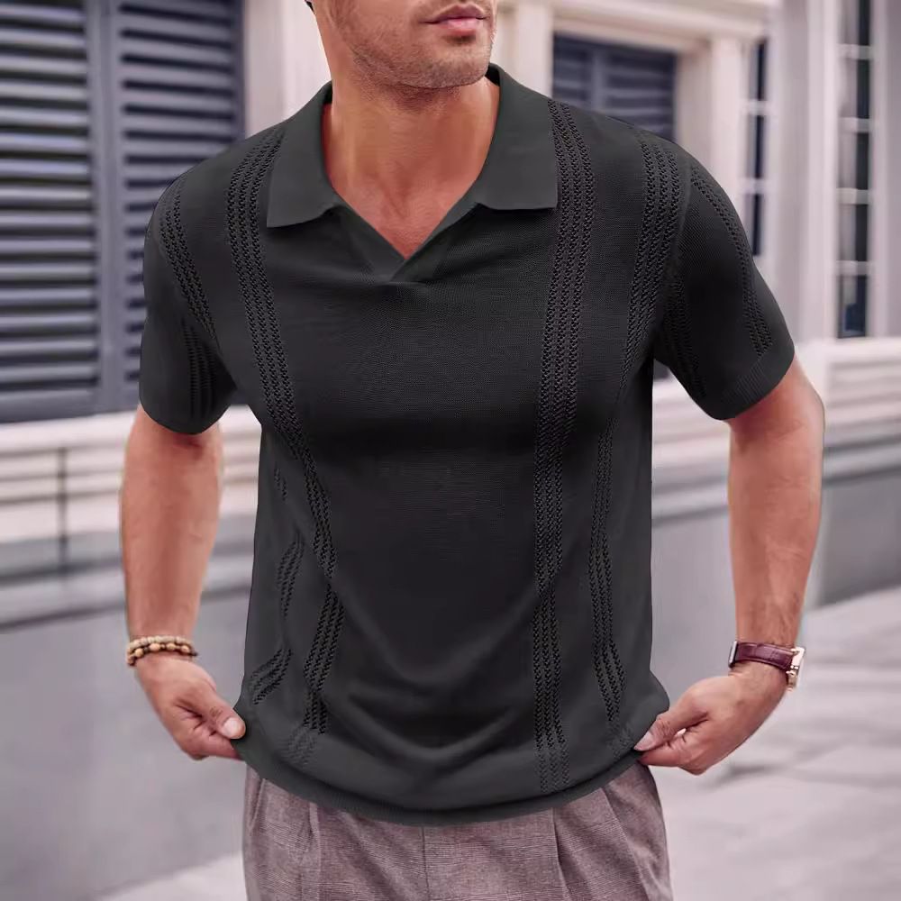 Men's Fashionable Knitted Polo Shirt with O-Neck Short Sleeves Breathable and Sustainable Letter and  Patterns T-Shirts