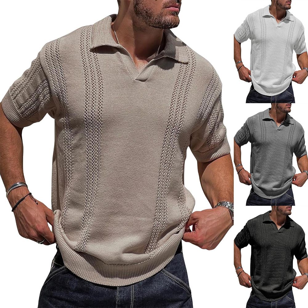 Men's Fashionable Knitted Polo Shirt with O-Neck Short Sleeves Breathable and Sustainable Letter and  Patterns T-Shirts
