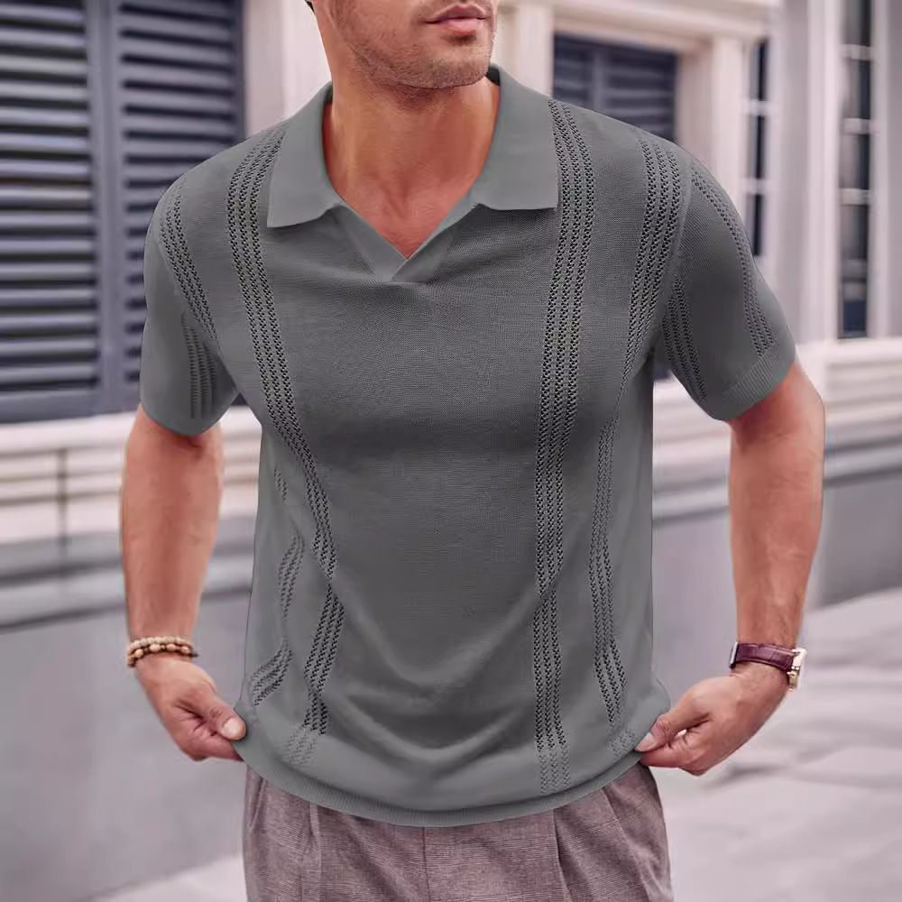 Men's Fashionable Knitted Polo Shirt with O-Neck Short Sleeves Breathable and Sustainable Letter and  Patterns T-Shirts