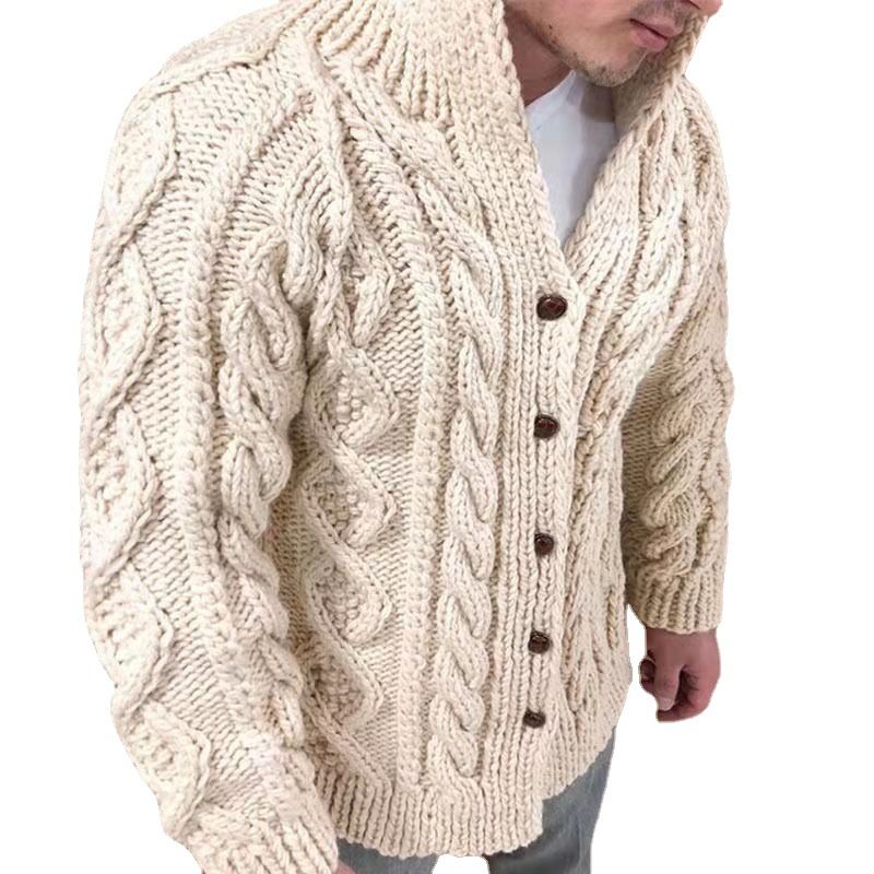 Sueter Hombre Lounge Vintage Plus Size Plain Polyester Stand Collar Breasted Jacquard Cable Knit Men Cardigan Sweater