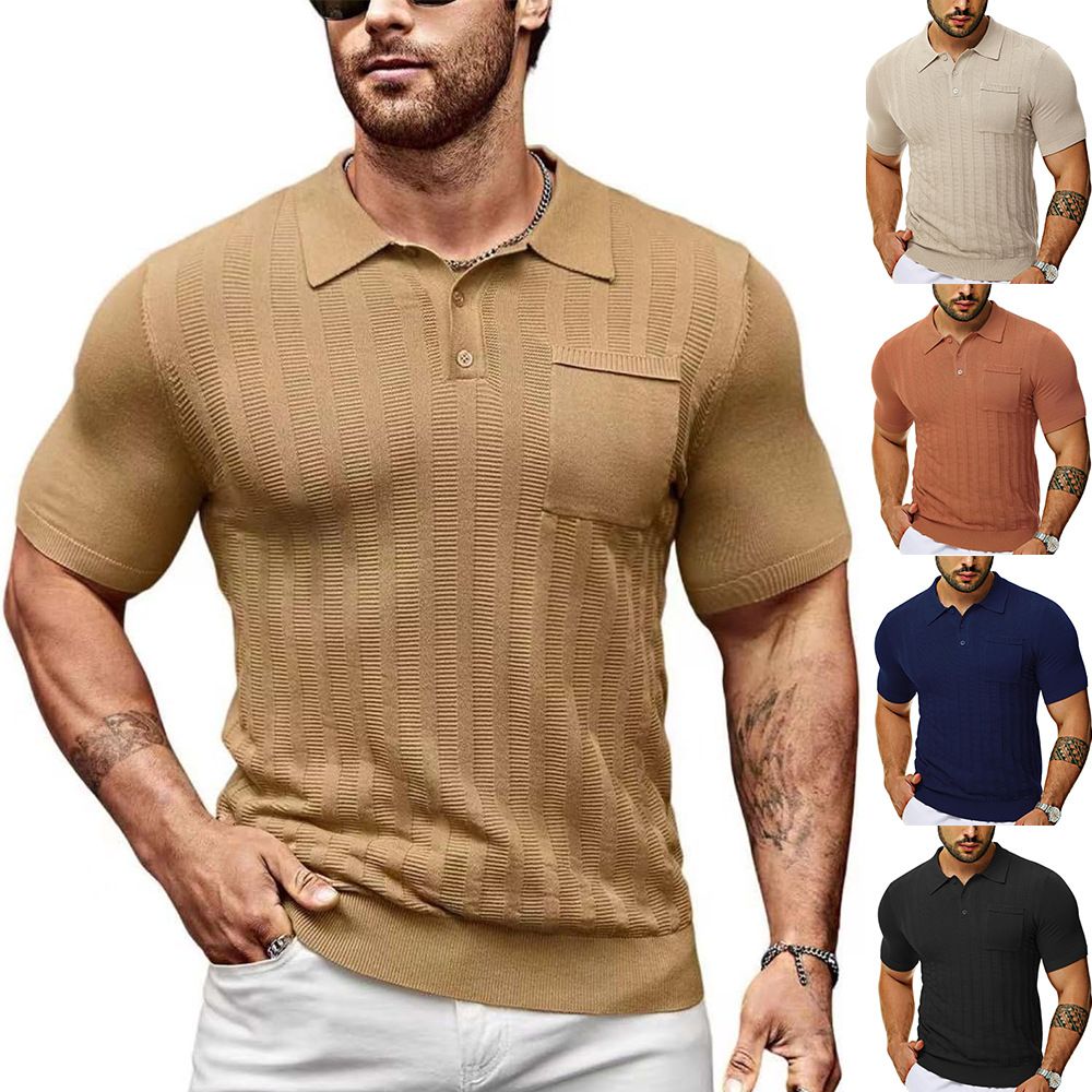 Designer Quality Mens Knitted Polo Shirt Short Sleeve Knit Texture Shirt Men Knitting Golf T Shirts for Man Business Sport  T-Shirts