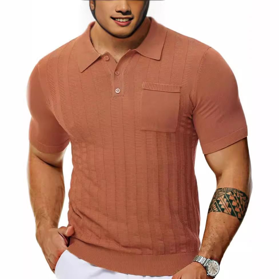 Designer Quality Mens Knitted Polo Shirt Short Sleeve Knit Texture Shirt Men Knitting Golf T Shirts for Man Business Sport  T-Shirts