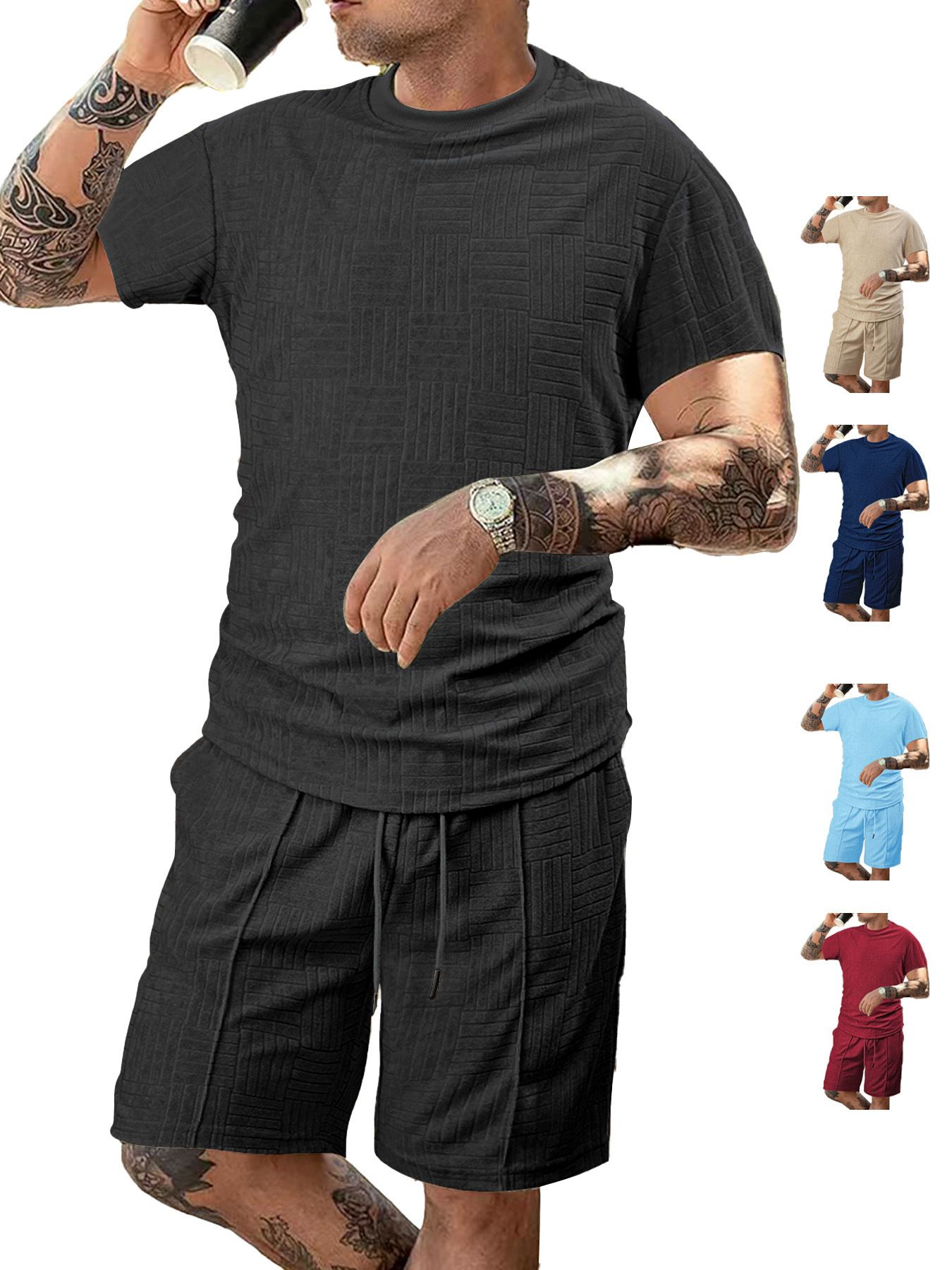 Summer Men's Foreign Trade Casual Suit Popular European and American Short Sleeve and Shorts Two-piece Suit Sports Fashion Men Two-Piece Outfits