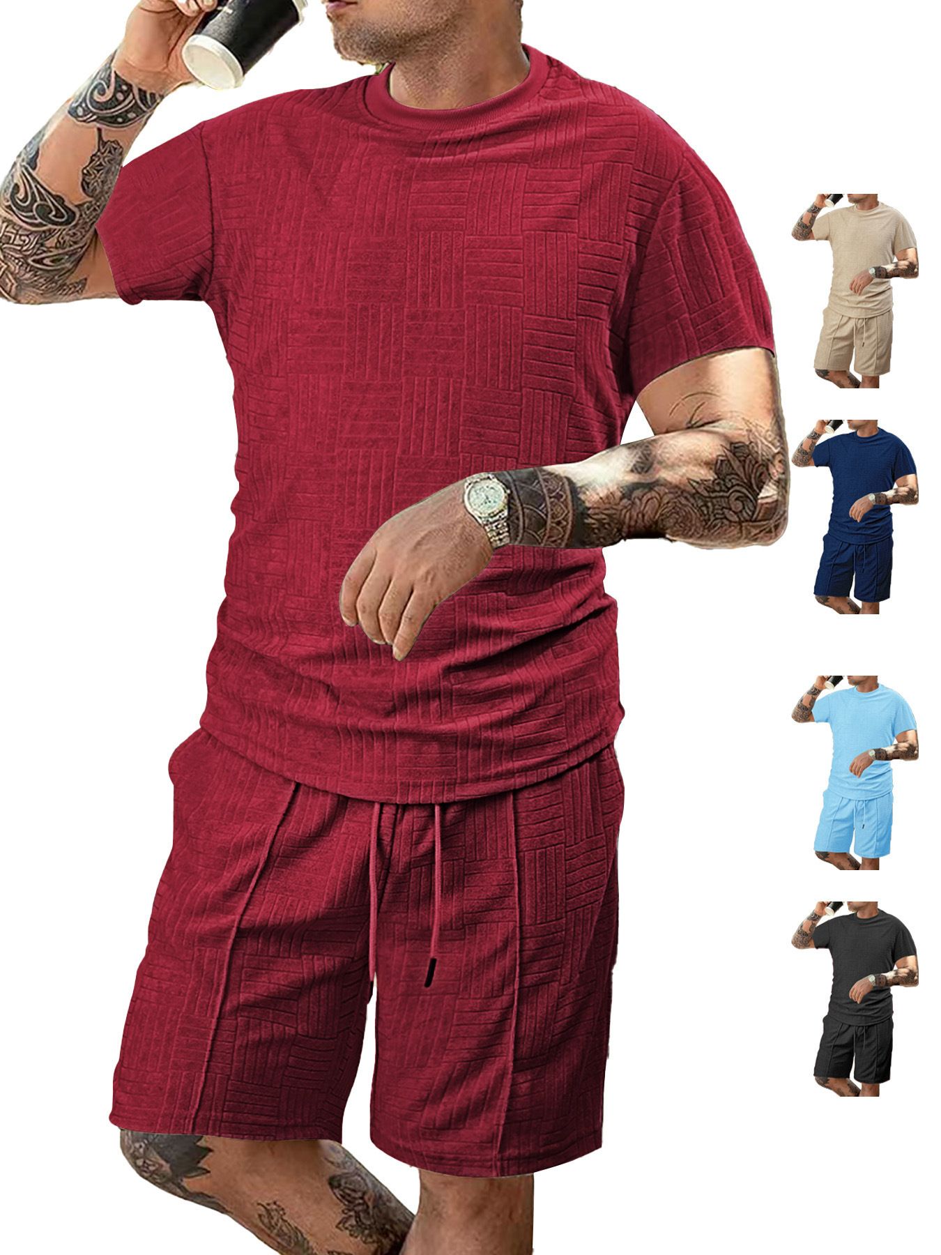 Summer Men's Foreign Trade Casual Suit Popular European and American Short Sleeve and Shorts Two-piece Suit Sports Fashion Men Two-Piece Outfits