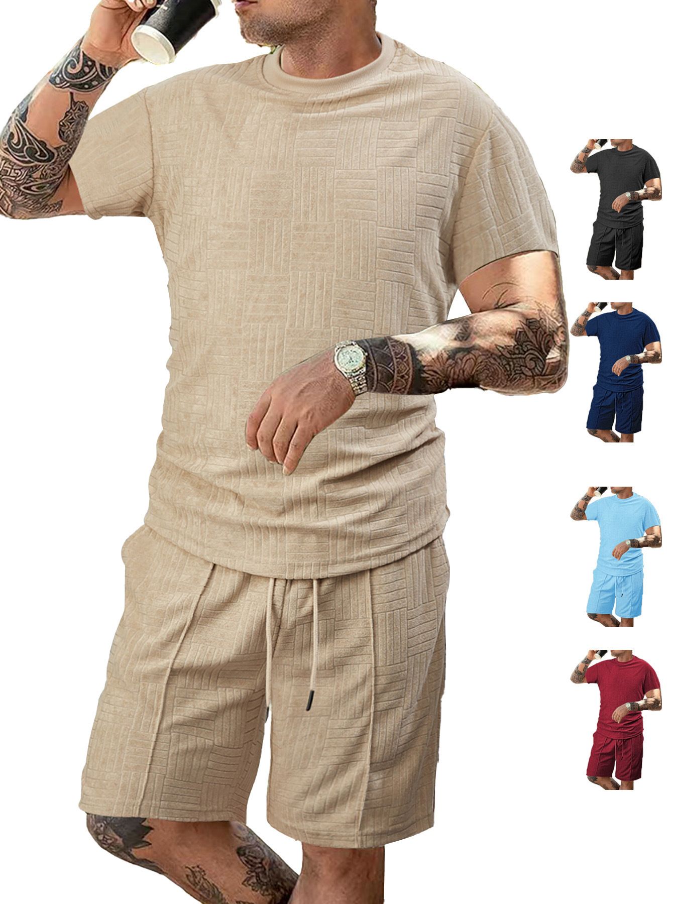 Summer Men's Foreign Trade Casual Suit Popular European and American Short Sleeve and Shorts Two-piece Suit Sports Fashion Men Two-Piece Outfits