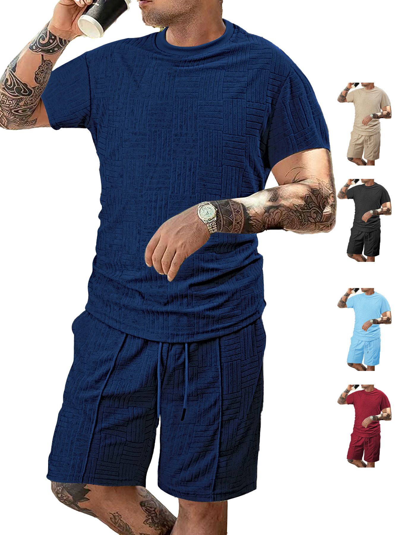 Summer Men's Foreign Trade Casual Suit Popular European and American Short Sleeve and Shorts Two-piece Suit Sports Fashion Men Two-Piece Outfits