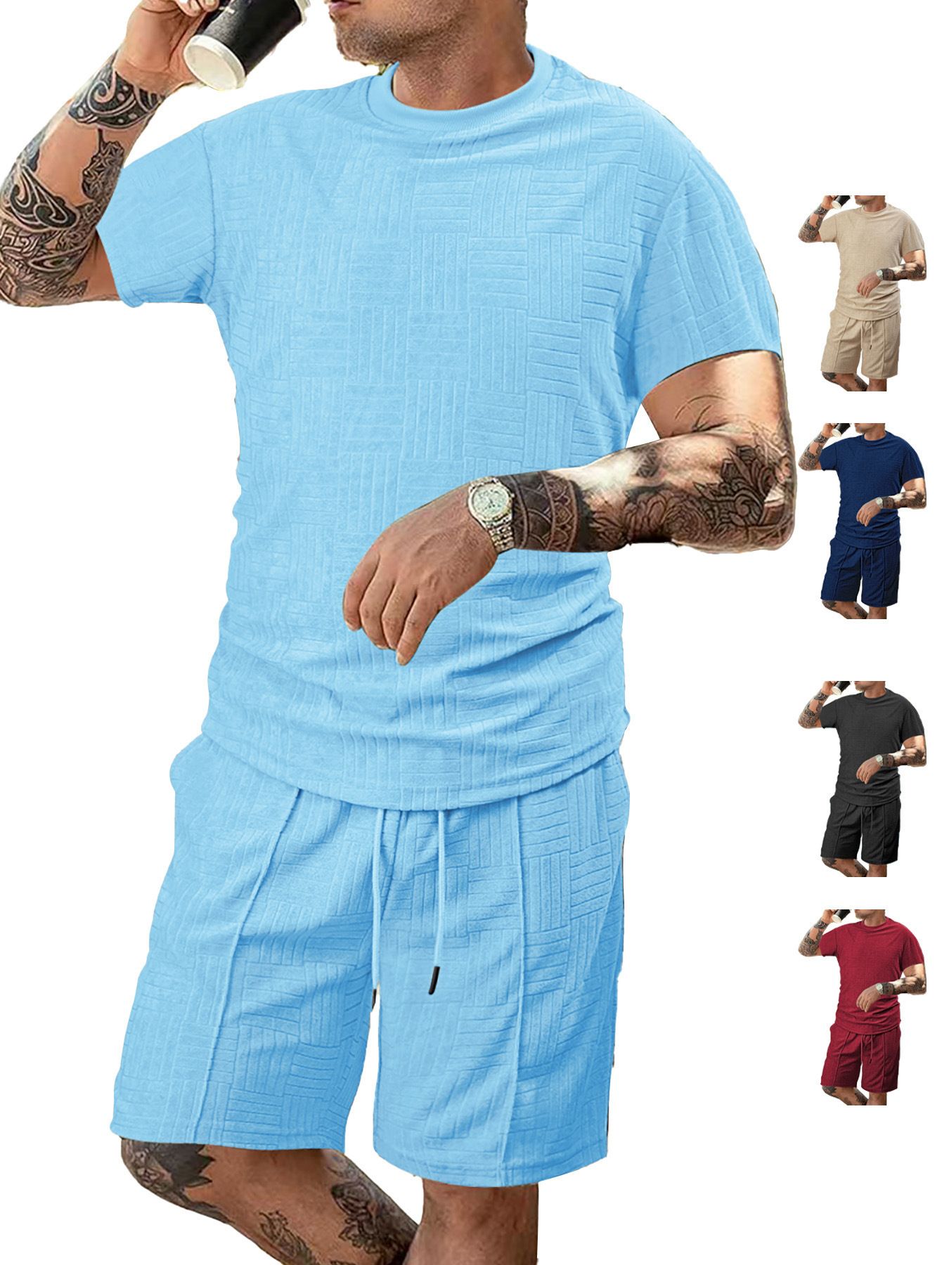 Summer Men's Foreign Trade Casual Suit Popular European and American Short Sleeve and Shorts Two-piece Suit Sports Fashion Men Two-Piece Outfits