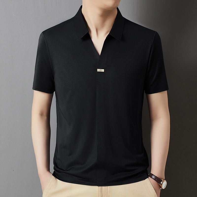 Mens Short Sleeves Golf T-Shirt Nylon Jacquard Fabric Plus Size Summer Men Polo  T-Shirts