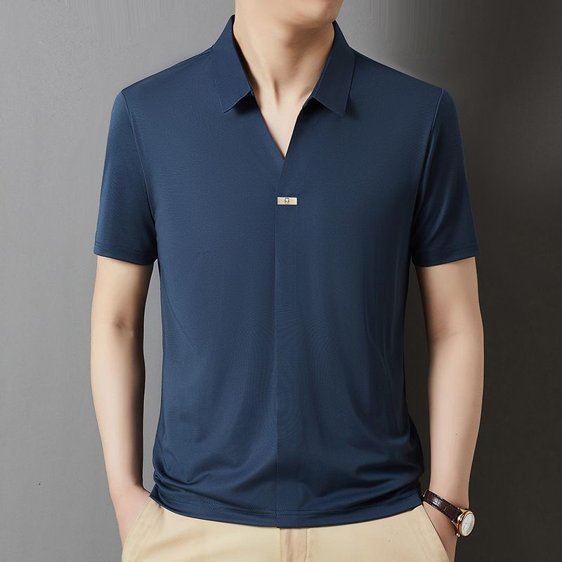 Mens Short Sleeves Golf T-Shirt Nylon Jacquard Fabric Plus Size Summer Men Polo  T-Shirts