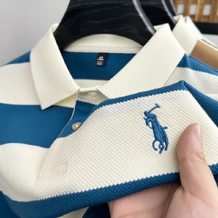 Golf T-shirt Pineapple Pattern Yarn-dyed Striped Short-sleeved Casual Men's Polo  T-Shirts