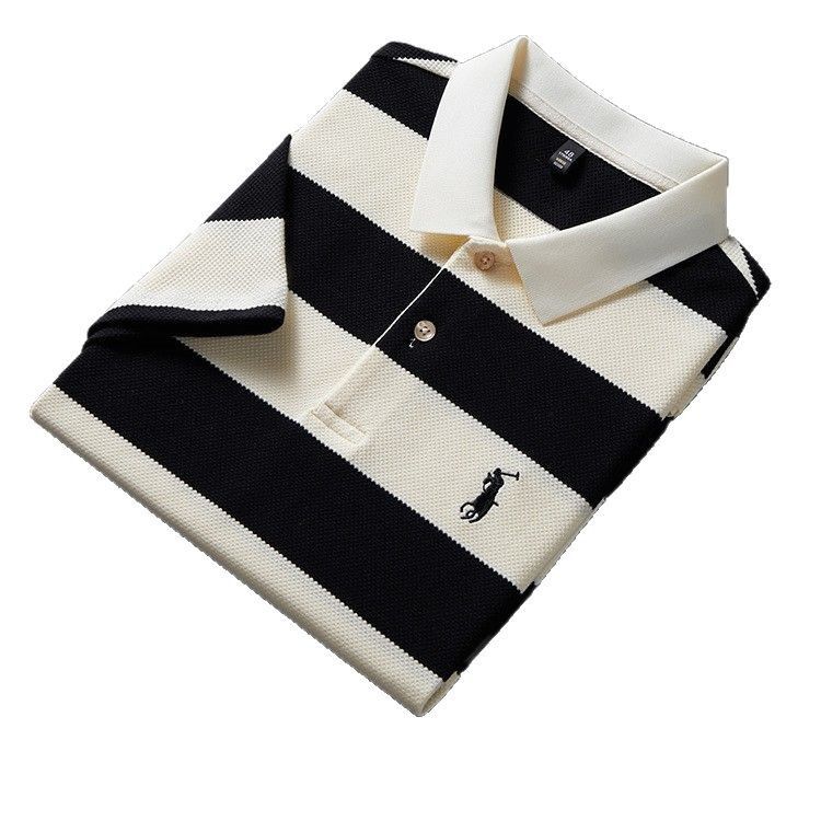 Golf T-shirt Pineapple Pattern Yarn-dyed Striped Short-sleeved Casual Men's Polo  T-Shirts