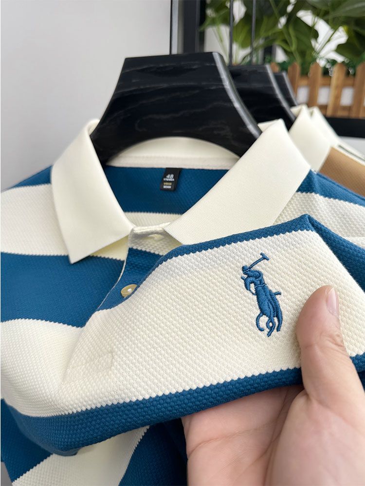 Golf T-shirt Pineapple Pattern Yarn-dyed Striped Short-sleeved Casual Men's Polo  T-Shirts