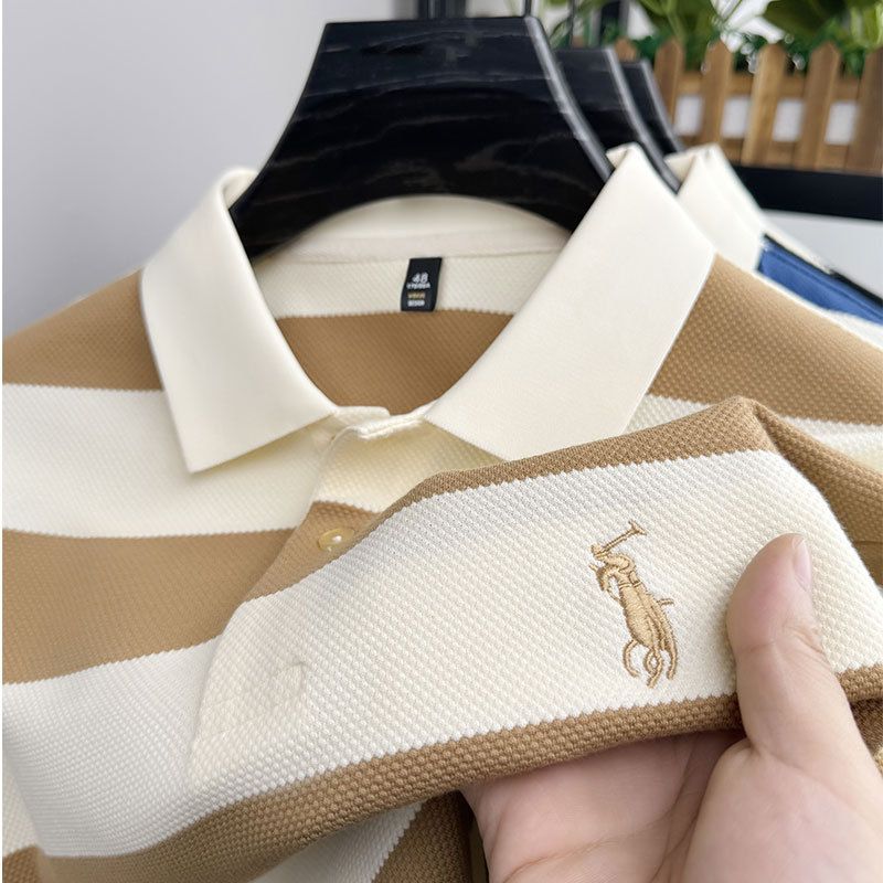 Golf T-shirt Pineapple Pattern Yarn-dyed Striped Short-sleeved Casual Men's Polo  T-Shirts