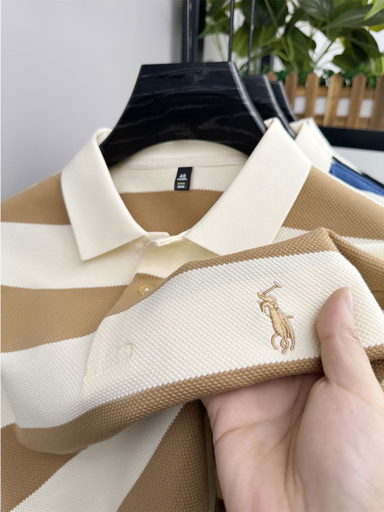 Golf T-shirt Pineapple Pattern Yarn-dyed Striped Short-sleeved Casual Men's Polo  T-Shirts