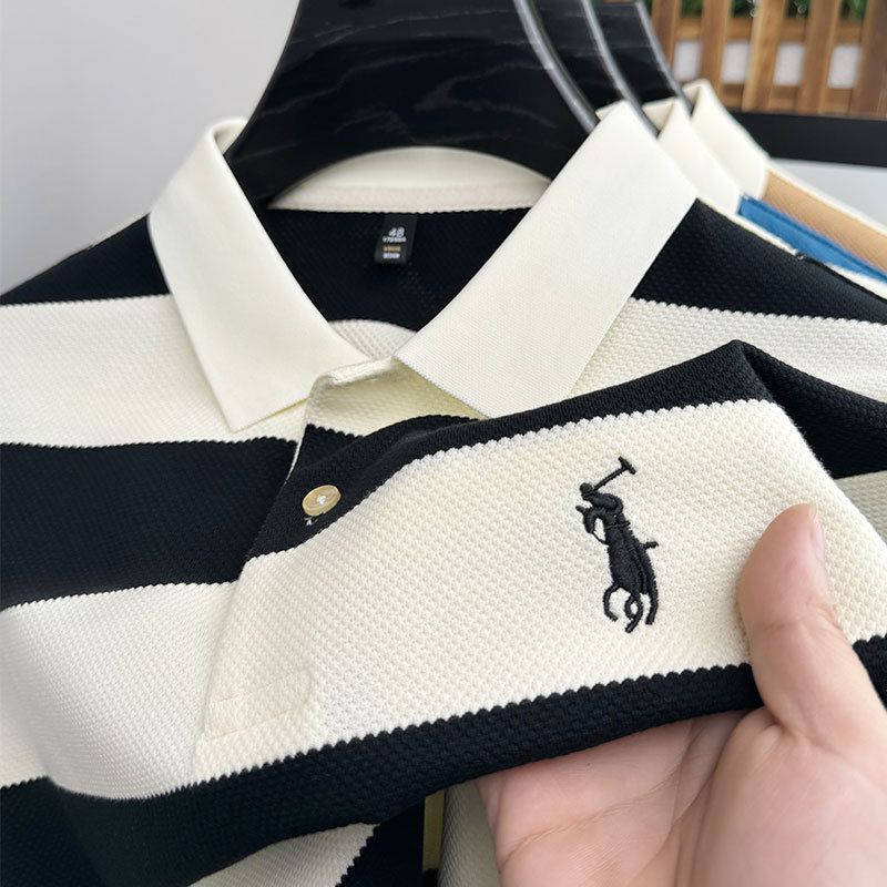 Golf T-shirt Pineapple Pattern Yarn-dyed Striped Short-sleeved Casual Men's Polo  T-Shirts