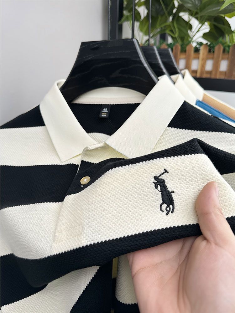 Golf T-shirt Pineapple Pattern Yarn-dyed Striped Short-sleeved Casual Men's Polo  T-Shirts