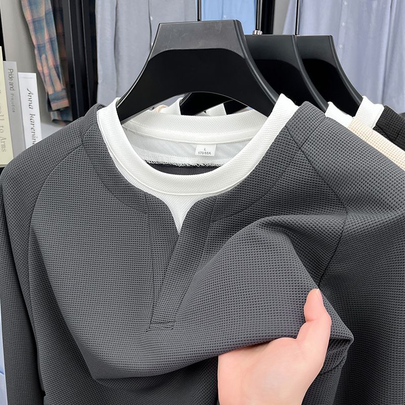 Clip two hoodies together long sleeved men's spring new round neck trendy brand loose and lazy style hoodie  Sweatshirts