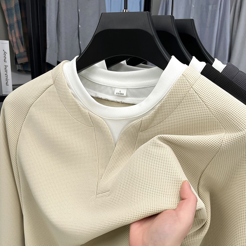 Clip two hoodies together long sleeved men's spring new round neck trendy brand loose and lazy style hoodie  Sweatshirts